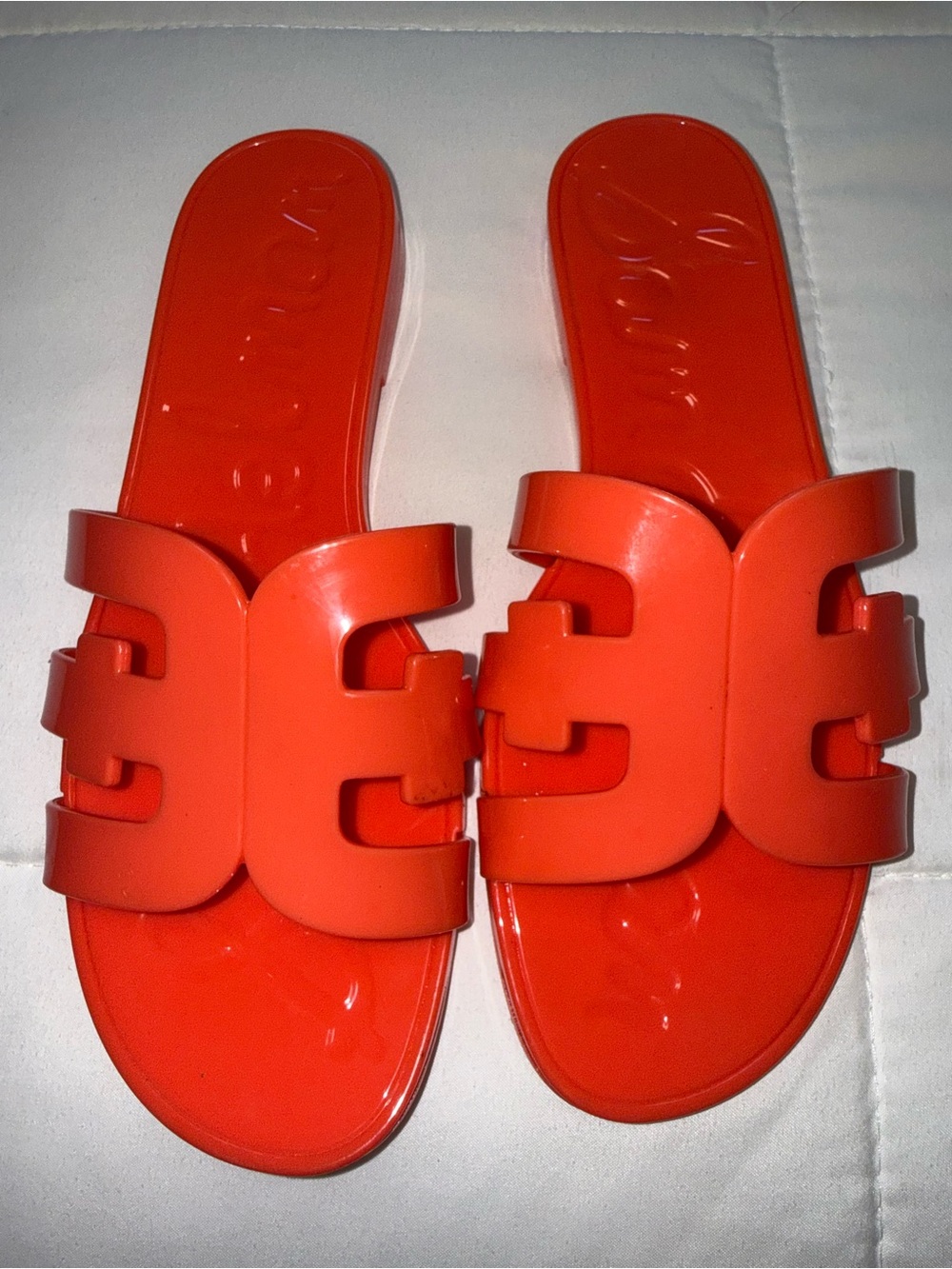 Sam Edelman coral Orange jelly Gloss Slide Sandals. 7